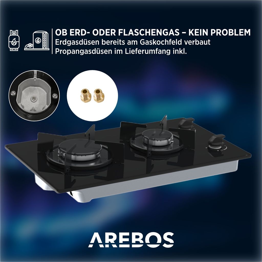 AREBOS Gaskochfeld 2 Flammen, Gasherd, Gasfelder, Produktbild 4