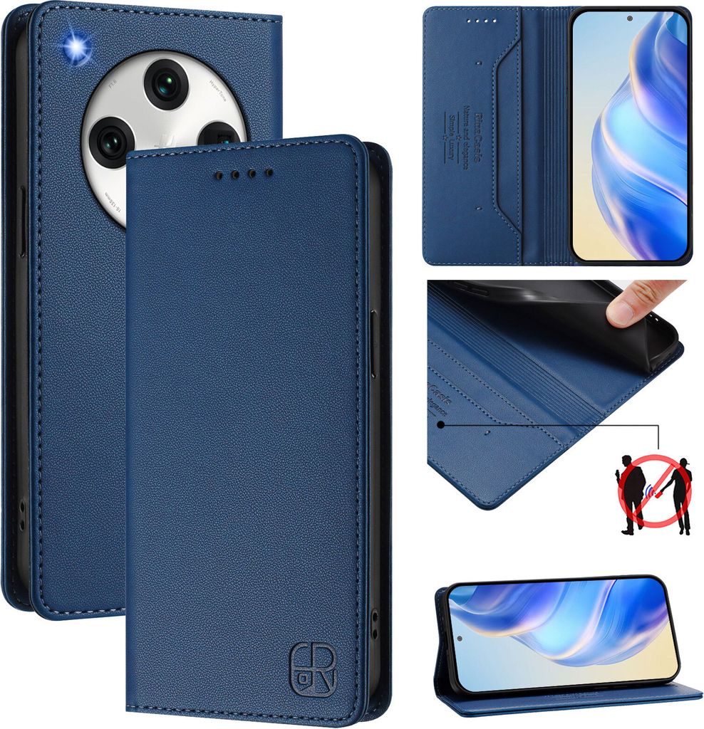 Lederhülle für Oppo Find X8 Pro Hülle Flip Brieftasche Kartenfächern Ständer Schutzhülle Blau