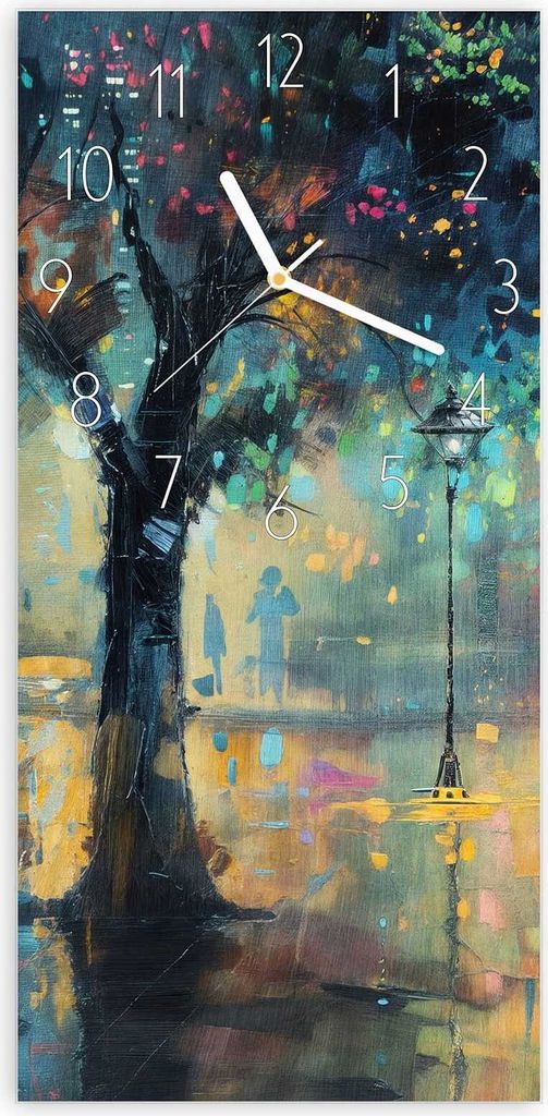 Wanduhr aus Glas mit Motiv Regen in der Stadt- 30 x 60 cm - inkl. Aufhängesystem