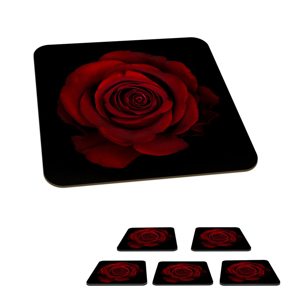 KitchenYeah Glasuntersetzer Quadratisch 6er Set Rosa - Rot - Schwarz 10x10 cm Untersetzer für Gläser - Getränkeuntersetzer - Tischplattenschut...