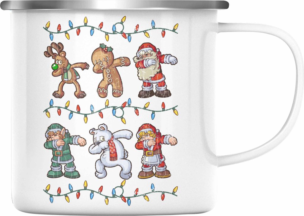Trendation - Weihnachten Emaille Tasse Weihnachtsmann für Kinder WeihnachtsEmaille Tasse Lustig Geschenk Becher Jungs Jungen Mädchen Cute Rentier...