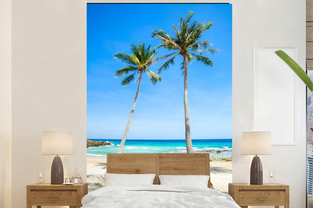 MuchoWow Fototapete für Wohnzimmer oder Schlafzimmer Wandtapete Vinyl Motivtapete Palme - Sommer - Tropisch - 170x260 cm - Wohnzimmertapete