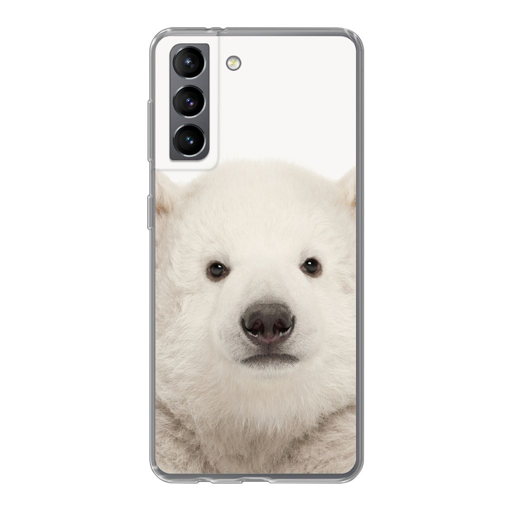 MuchoWow Handyhülle Schutzhülle Hülle für Samsung Galaxy S21 Eisbär - Tiere - Weiß - Kinder - Jungen - Mädchen Silikon Softcase Handy Hül...