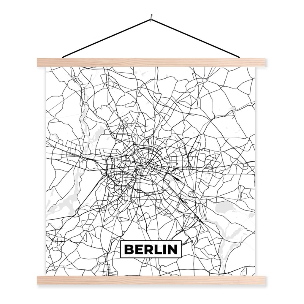 MuchoWow Textilposter Berlin - Karte - Stadtplan 60x60 cm mit holzfarbenen Rahmen - Wanddekoration