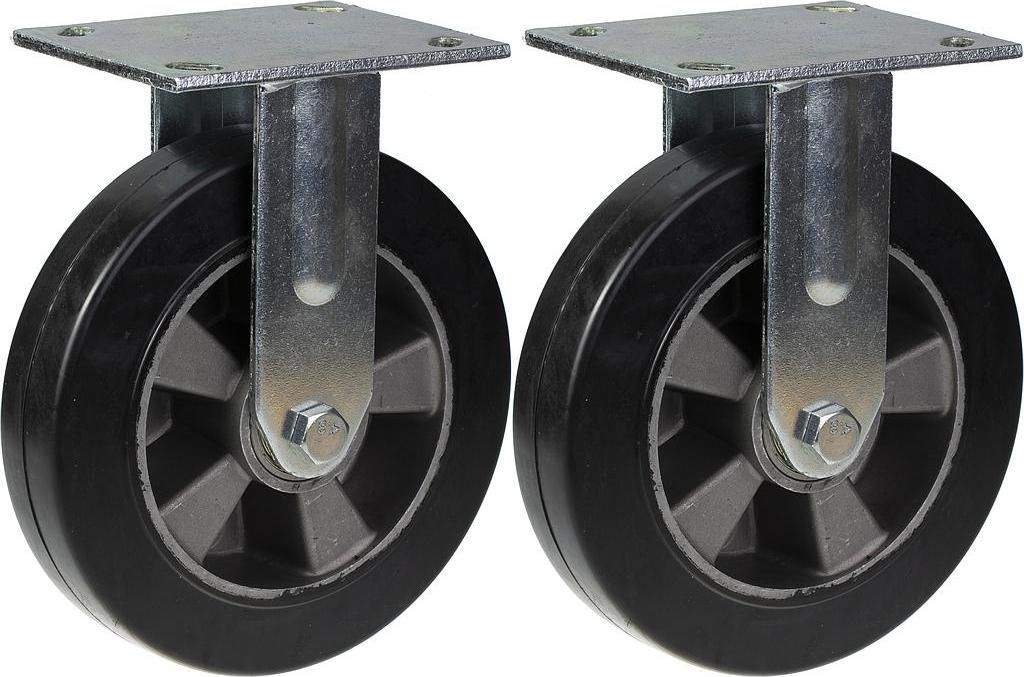 200mm 8" Lenkrollen aus schwarzem Gummi, feststehend, starke 900kg Kapazität, 2er Set