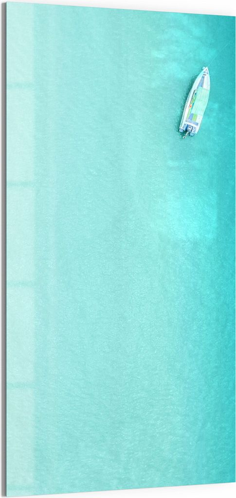 DEQORI Magnettafel Glas 50x100 cm 'Blick auf Boot im Meer' beschreibbar Whiteboard