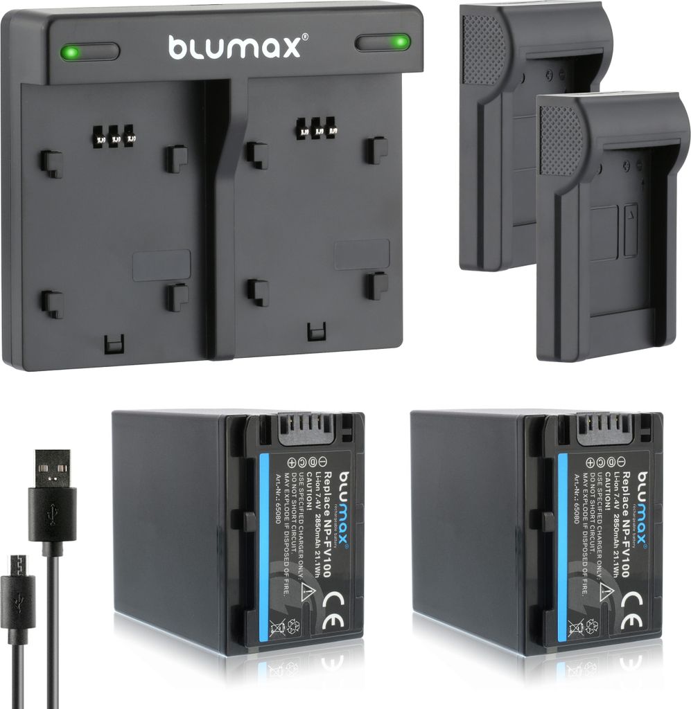 2x Akku + Lader für Sony NP-FV100 NP-FV120 DCR-SX63 SX85 HDR-CX900 3300 mAh