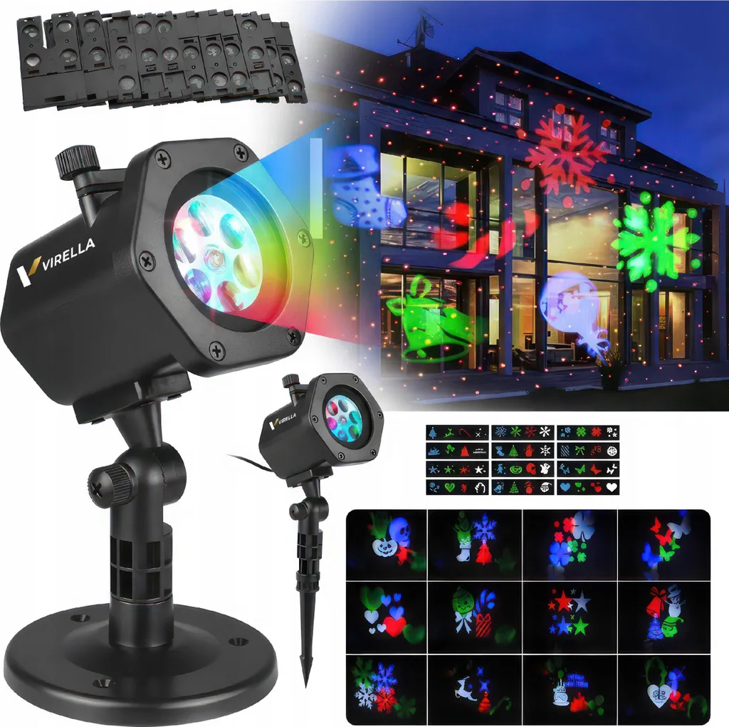 Projecteur laser IP65 VIRELLA avec 48 motifs rotatifs pour façade