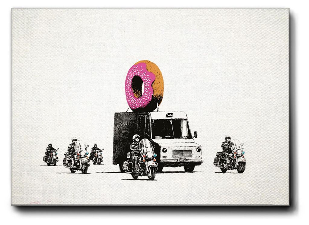 Giallobus - Erdbeer Donut - Banksy - 50L x 35B cm - Bild - Premium Loom Canvas mit hoher Dicke