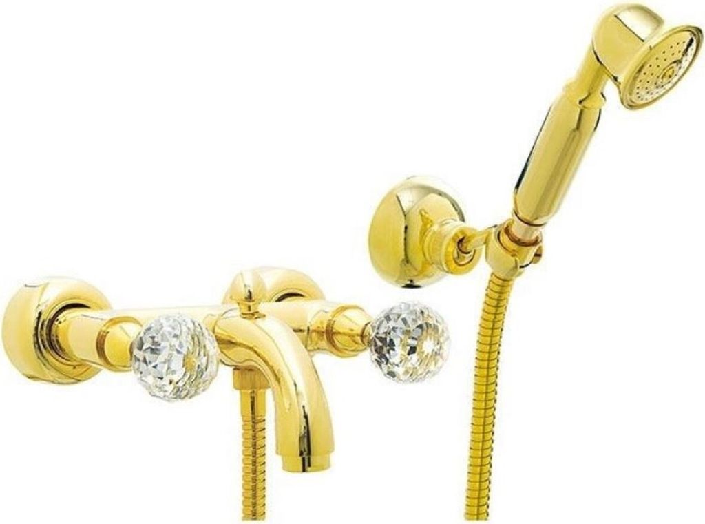 Casa Padrino Luxus Badewannen Armatur mit Handbrause und Schlauch Gold - Aufputz Wannenbatterie mit Swarovski Kristallglas - Luxus Bad Zubehör - ...