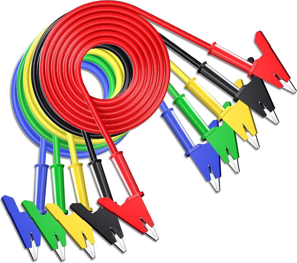 Goupchn 5-teilige Krokodilklemmen-Prüfleitungen, doppelendig, Krokodildrahtkabel mit Isolatoren, Klemmentest, flexibles Kupferkabel für elektrisc...