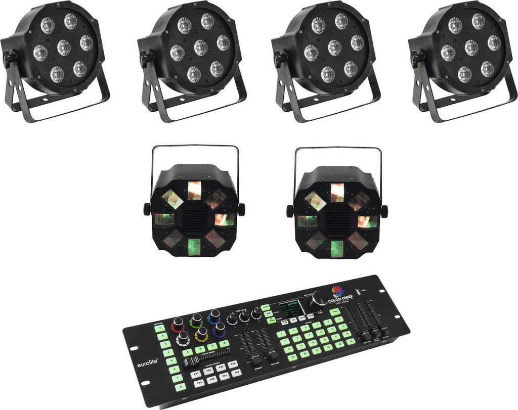 EUROLITE Set 4x LED SLS-7 HCL Floor + 2xLED FE-700+DMX LED Color Chief
