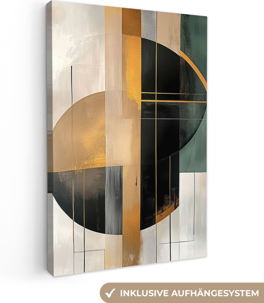 Leinwand Bilder 80x120 cm - Abstrakte Formen - Gold - Bronze - Grau, Wandbilder, Wanddeko Wohnzimmer, Bild