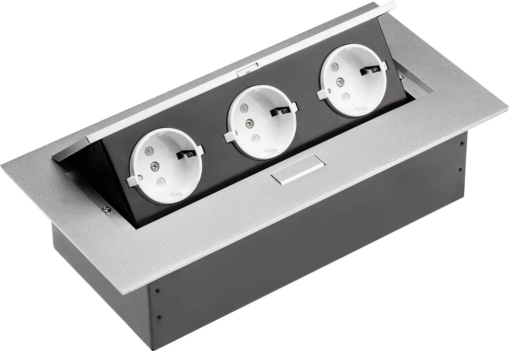 Bloc multiprise encastrable GTV 3 prises Argent pour mobilier pro