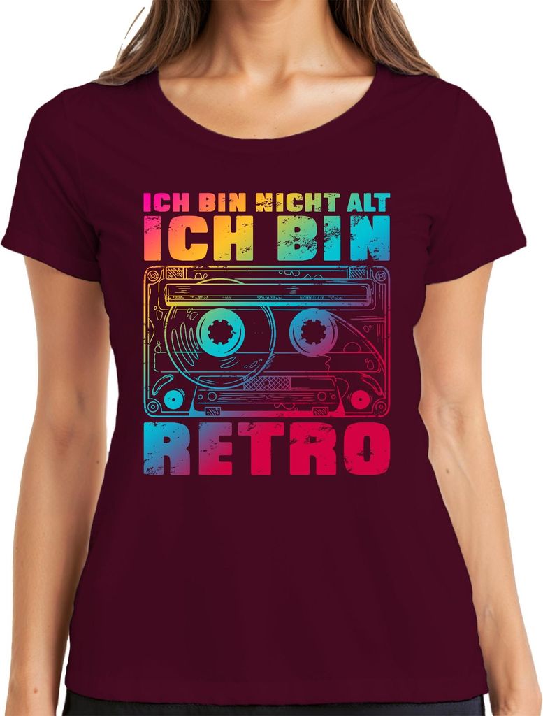 Ich bin nicht alt ich bin retro Kassette 80er Vintage Geschenk Damen T-Shirt, Burgundy, XXL