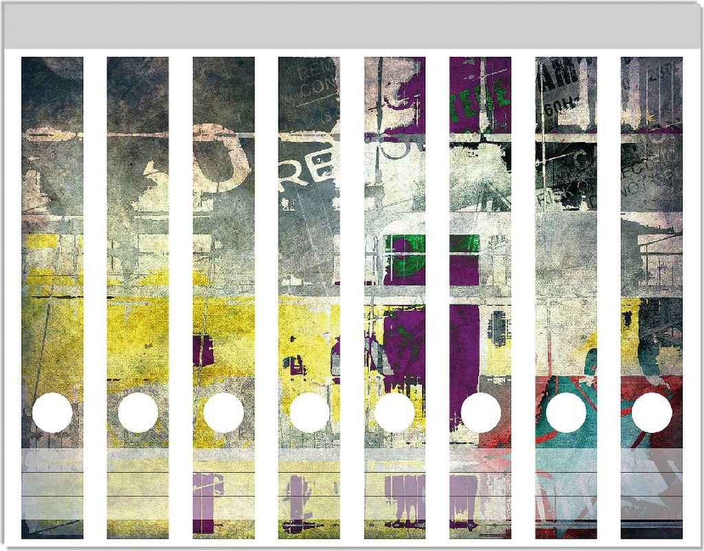 Wallario Ordnerrücken Sticker, selbstklebend für schmale Ordner, 8 Stück, Motiv Retro-Style lila-gelb