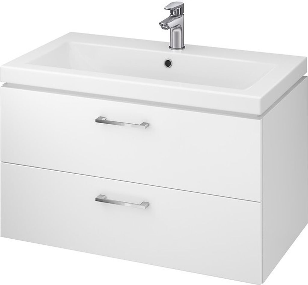 Cersanit | Badezimmerschrank - Lara Como 80 Set - mit Waschbecken - 79,4 X 45,2 X 44,2 Cm - Softclose - Weiße Hochglanz - Badezimmermöbel