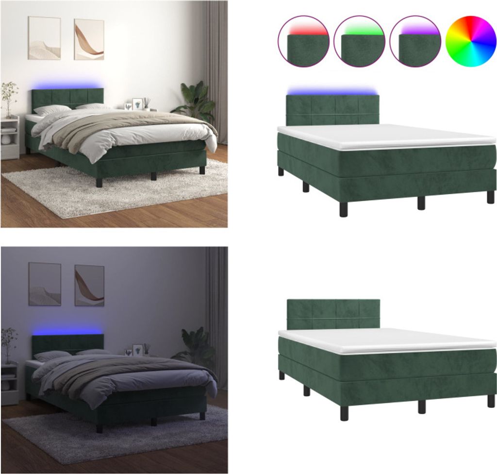 vidaXL Boxspringbett mit Matratze & LED Dunkelgrün 120x200 cm Samt - Boxspringbett - Boxspringbetten - Bett - Betten
