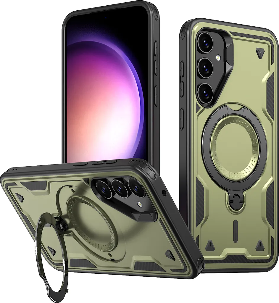 Custodia Antiurto S23 FE Verde Militare | Dual Layer con Ring Holder
