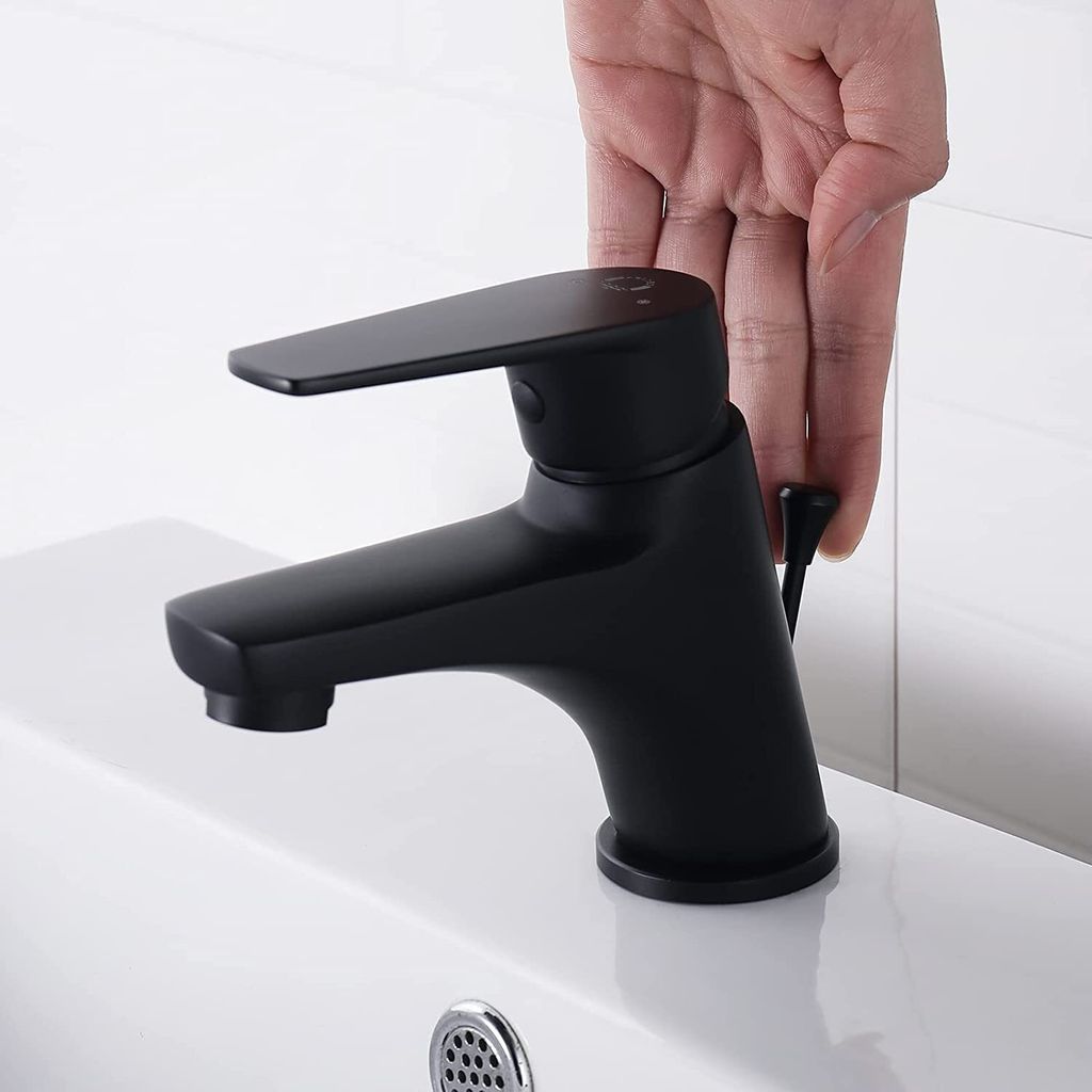 Waschtischarmatur mit Zugstange, Ablaufgarnitur Messing, Produktbild 