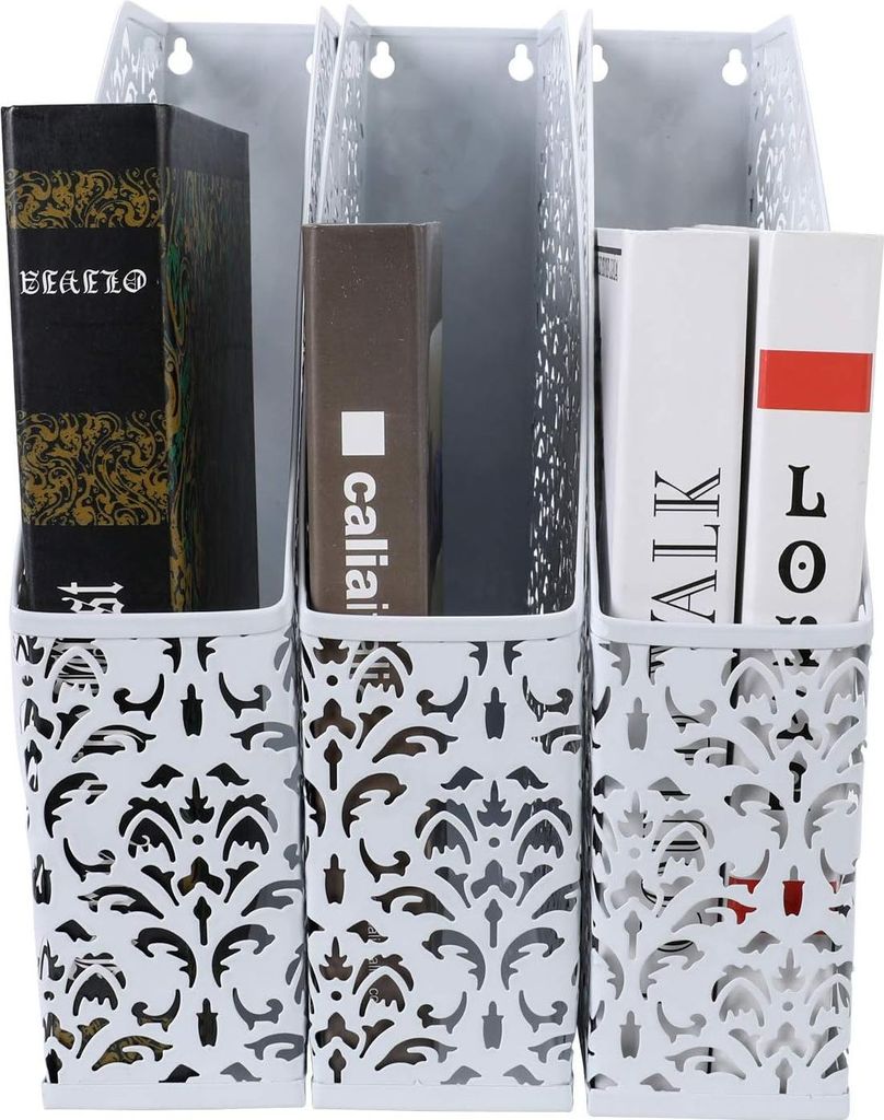 Büro-Organizer mit Metall-Büro-Organizer für A4-Unterlagen und Zeitschriften - Set von 3 in Weiß - aufgeräumt und organisiert