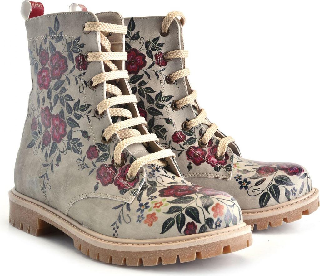 Beige Damen Stiefeletten von Goby mit roten Blumenmuster TMB1046 35