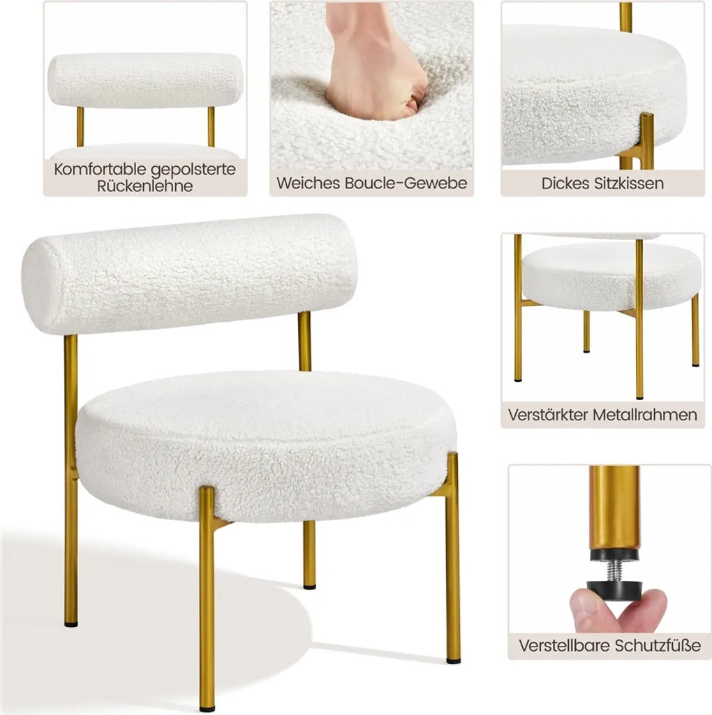 Sedia da Pranzo e Salotto Yaheetech: Bianco Bouclè Reclinabile Chic - 7