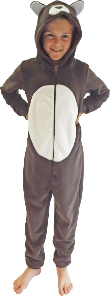 Kinder Karnevalskostüm Uni Jumpsuit Overall Onesie Schlafanzug in tollen Tier Motiven ; Bär , 152