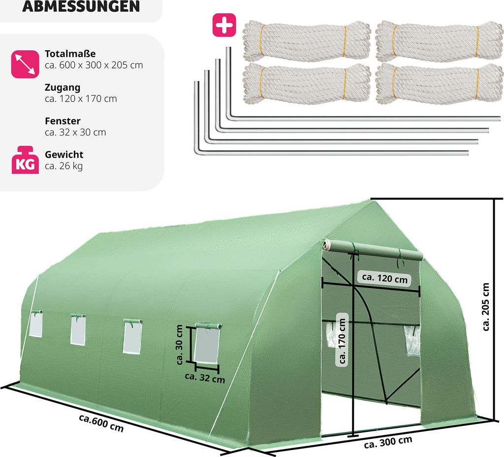 Foliengewächshaus 27 m³, in Zeltform mit 8 Fenstern 600 x Produktbild 5