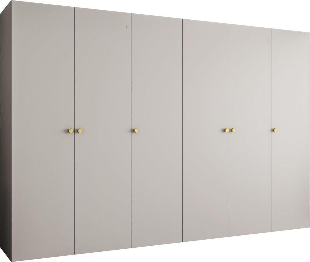 MEBLE KRYSPOL Schrank 300x202x52 cm mit Kleiderstange, 6xTür, PARMA, Kaschmir, Griff Gold