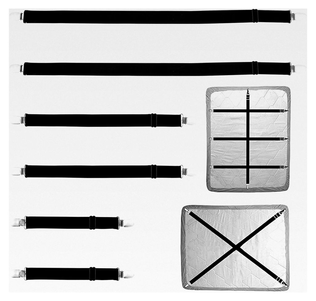 Verstellbare Bettlakenspanner, 6 Stück, Elastische Bettlakenhalter in 3 Größen für Bettwäsche, Matratzen, Tischdecken, Stuhlkissen, Bügelbret...