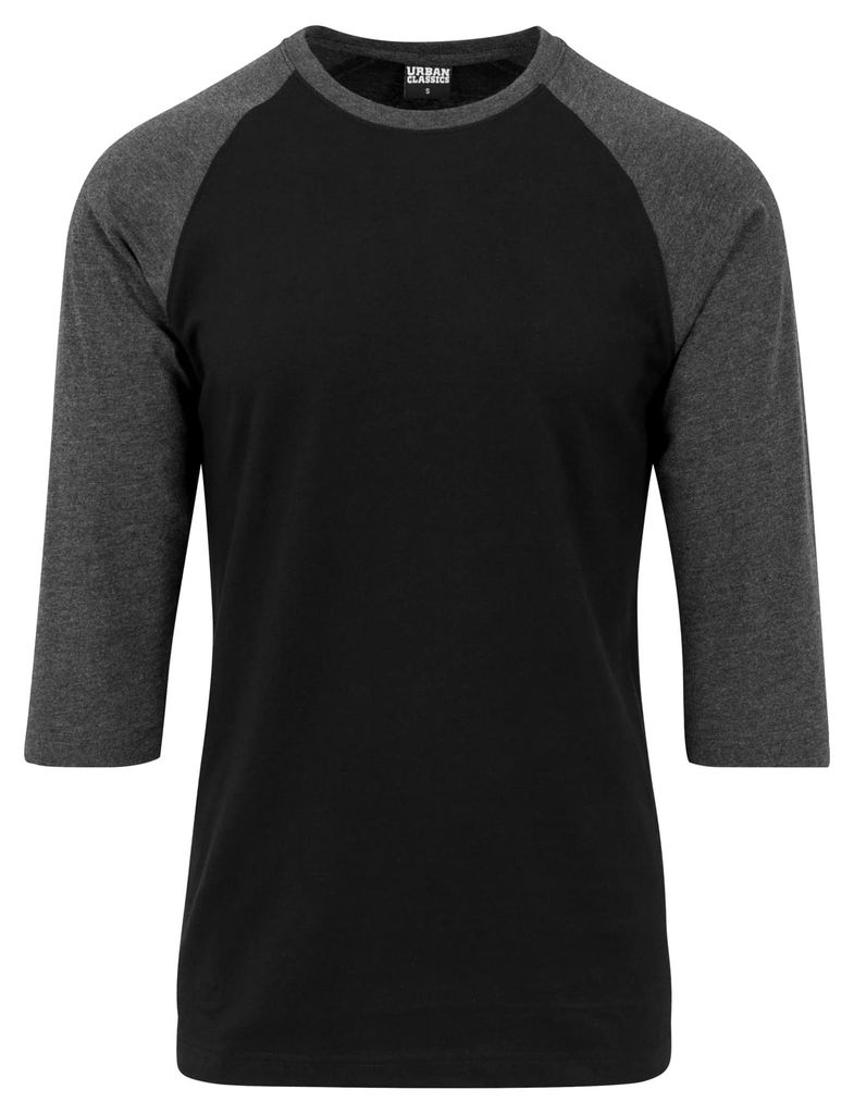 Urban Classics - T-Shirt Raglanärmel für Herren 3/4 Ärmel TN448 (4XL) (Schwarz/Holzkohle)