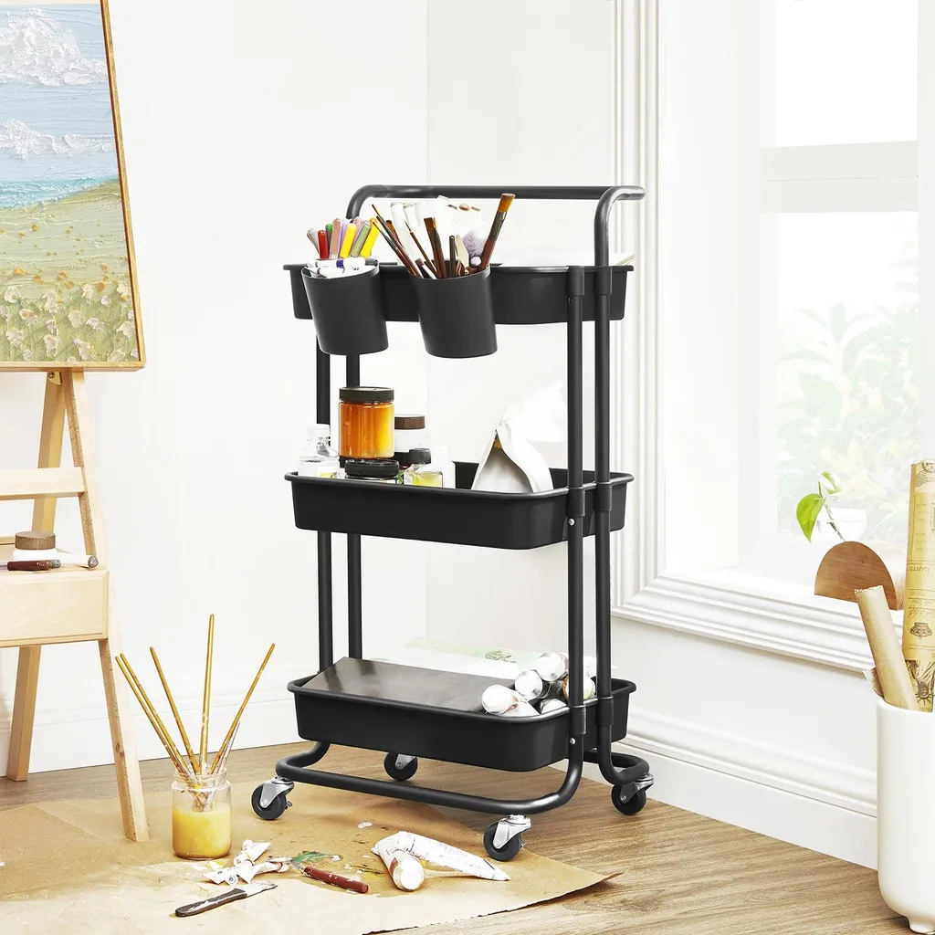 Chariot de Rangement Noir 3 Niveaux : Solution Gain de Place Bureau - 3