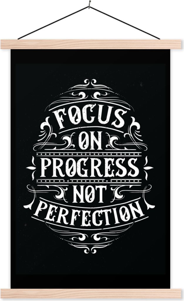 MuchoWow Textilposter Motivation - Retro - Zitat 120x180 cm mit holzfarbenen Rahmen - Textil-Plakat
