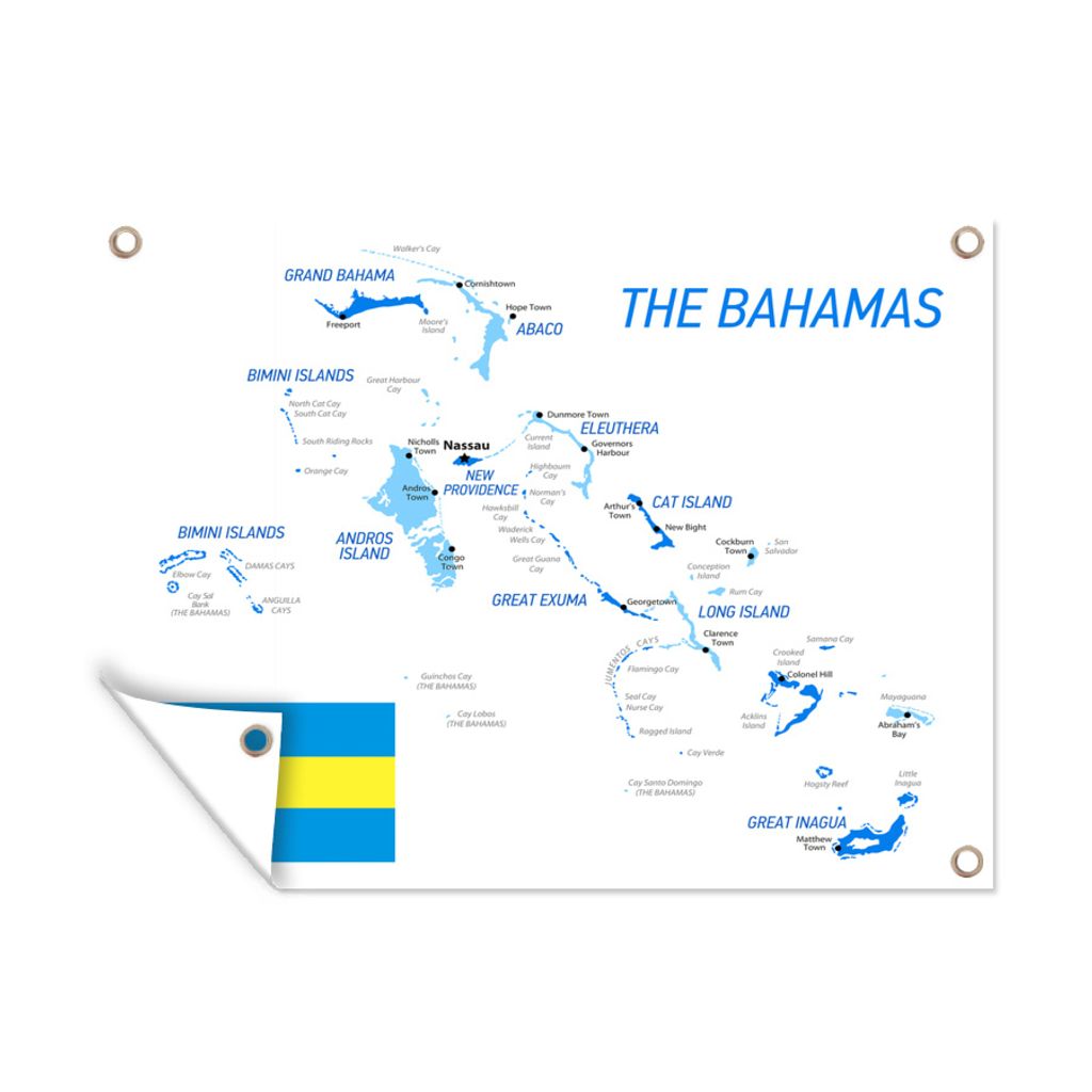 MuchoWow 40x30 cm Outdoor-Poster Gartendeko Sichtschutz Garten Poster für den Garten Eine Illustration der Bahamas in Blau mit der Flagge