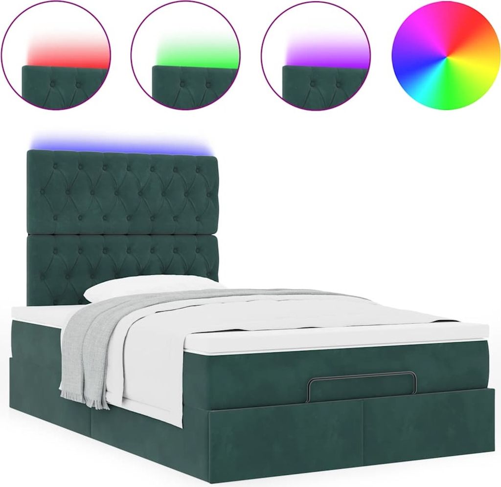 Ottoman-Bett mit Matratzen & LEDs Dunkelgrün 120x190 cm Samt