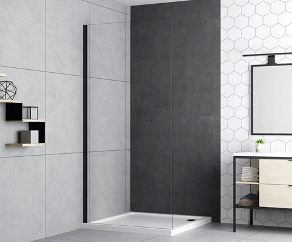 form&style Duschwand MODENA 80 x 195 cm Profil schwarz matt Klarglas schmutzabweisende Glasbeschichtung