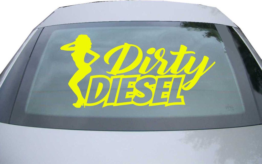 Indigos UG - Aufkleber Heckscheibe & Motorklappe DE7030 - neongelb - 600x284 mm - Dirty Diesel - Auto Scheiben Fenster Heckklappe Tuning Racing JDM...