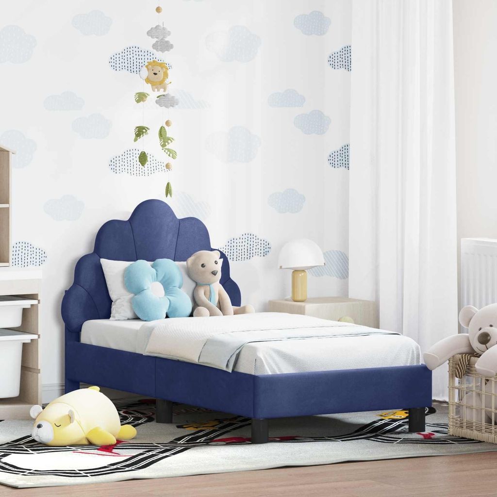 "Schlussverkauf" Einzelbett 1 PLACE - KinderBettgestell einzel - mit Kopfteil - Polizeiblau 70x140 cm Samt C2842
