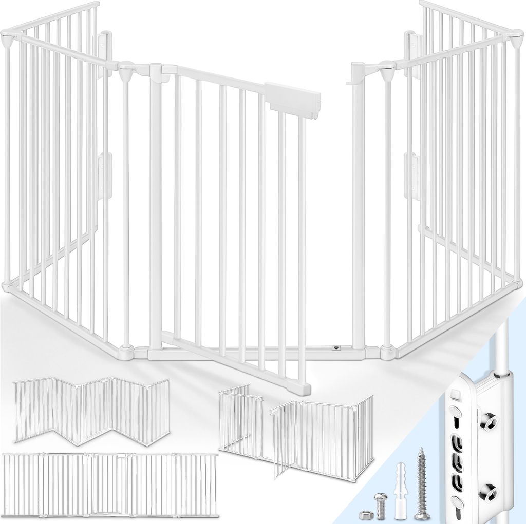 KIDUKU Kaminschutzgitter Baby Weiß - 360 cm Länge Absperrgitter Ofenschutzgitter Laufstall Türschutzgitter
