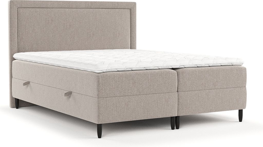 Boxspringbett Livia Interiors Aleo, Bett 180x200 cm, mit Bettkästen, Doppelbett, H2 Bonell - Matratze und Topper, Webstoff Atocha, Hellbraun Farbe