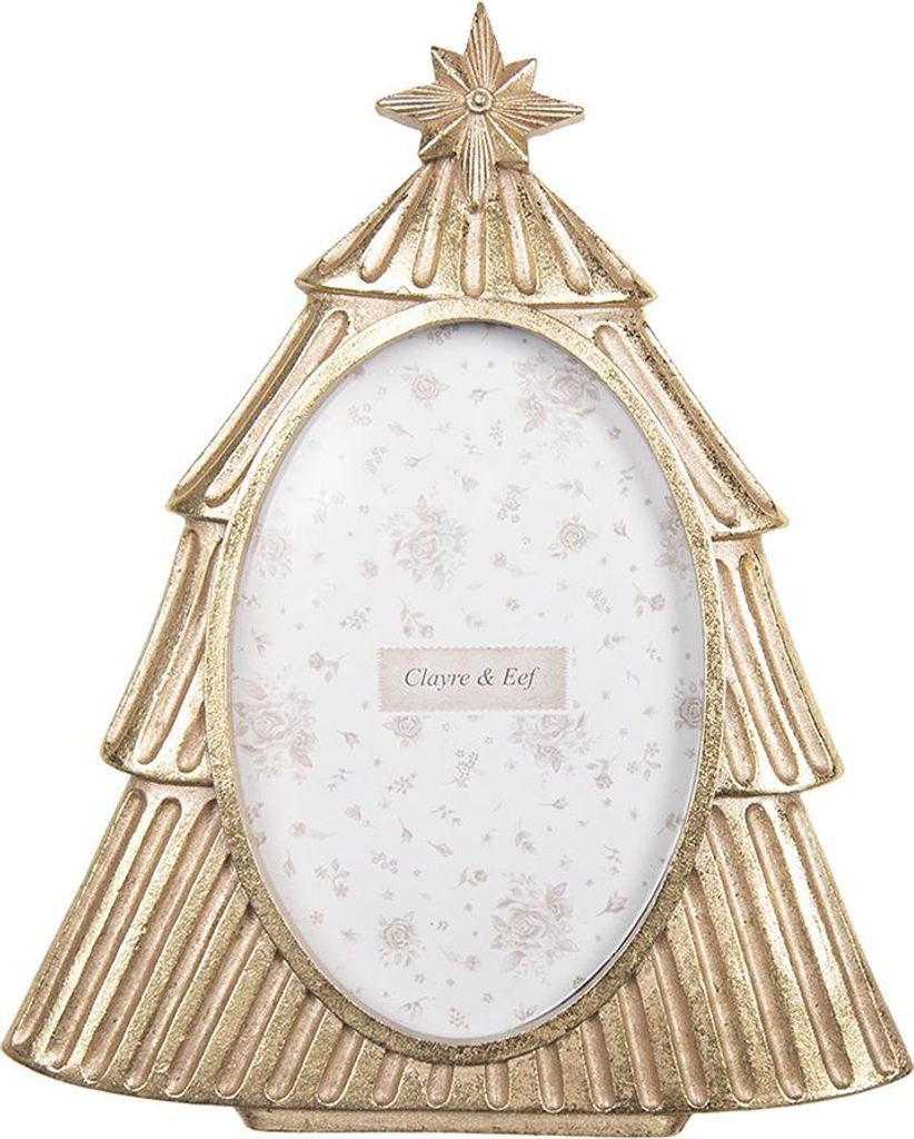 Clayre & Eef Bilderrahmen Weihnachtsbaum 10x15 cm Goldfarbig Kunststoff