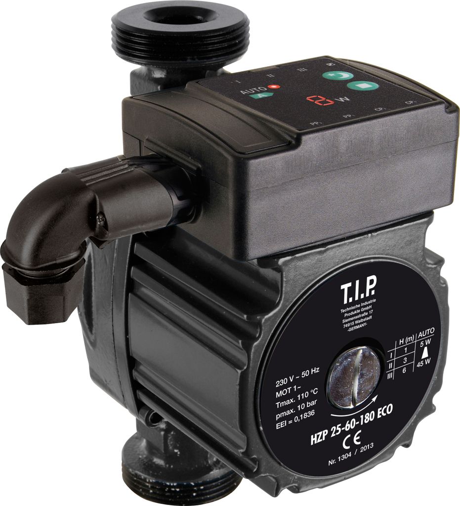 T.I.P. 31422 HZP 25-60-180 ECO (o. Anschl. - mit Iso-Schale) Heizungspumpe