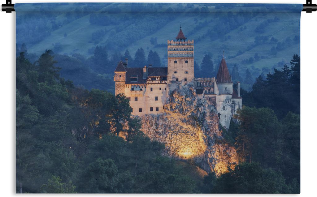 MuchoWow Wandteppich Wandbehang Beleuchtetes Schloss in Rumänien 150x100 cm Tapisserie Dekoration Wandtuch - Waschbar - Tapisserien - Wand-Decke