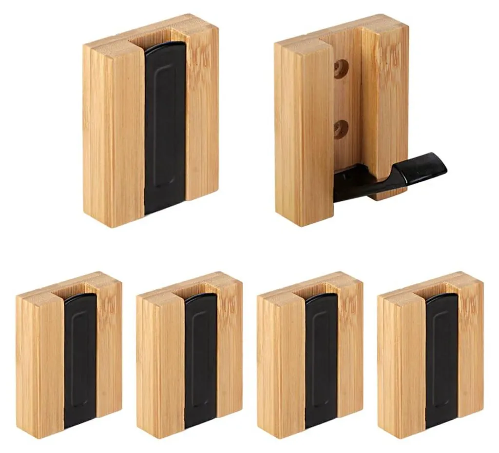 Support mural pour vestes et sacs en bambou, lot de 6 patères pliables