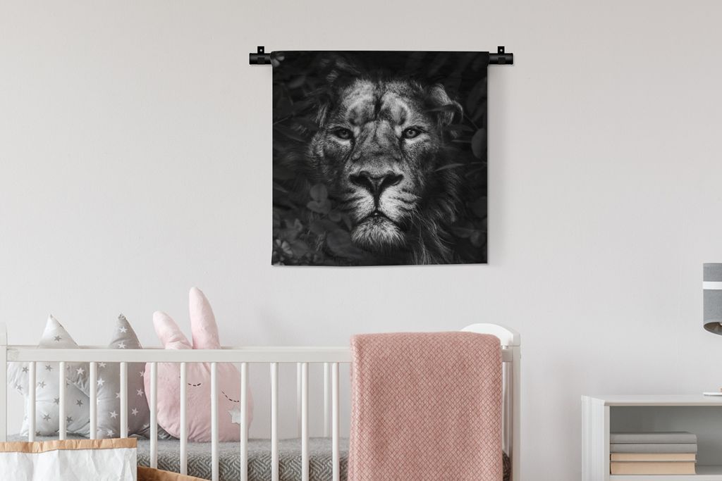 MuchoWow Wandteppich Wandbehang Löwe - Tiere - Dschungel - Schwarz - Weiß 60x60 cm Tapisserie Dekoration Wandtuch - Dekorationen - Wand Decke