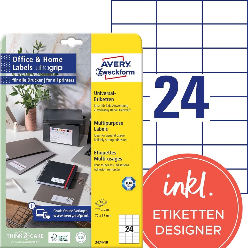 AVERY Etichette universali Zweckform, 70 x 37 mm, bianco Immagine del prodotto 