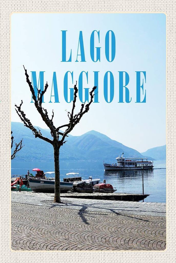 vianmo Holzschild 18x12 cm Lago Maggiore Boote Schiffstour Meer Bildmotiv Reisemotiv Abenteuer Reisen