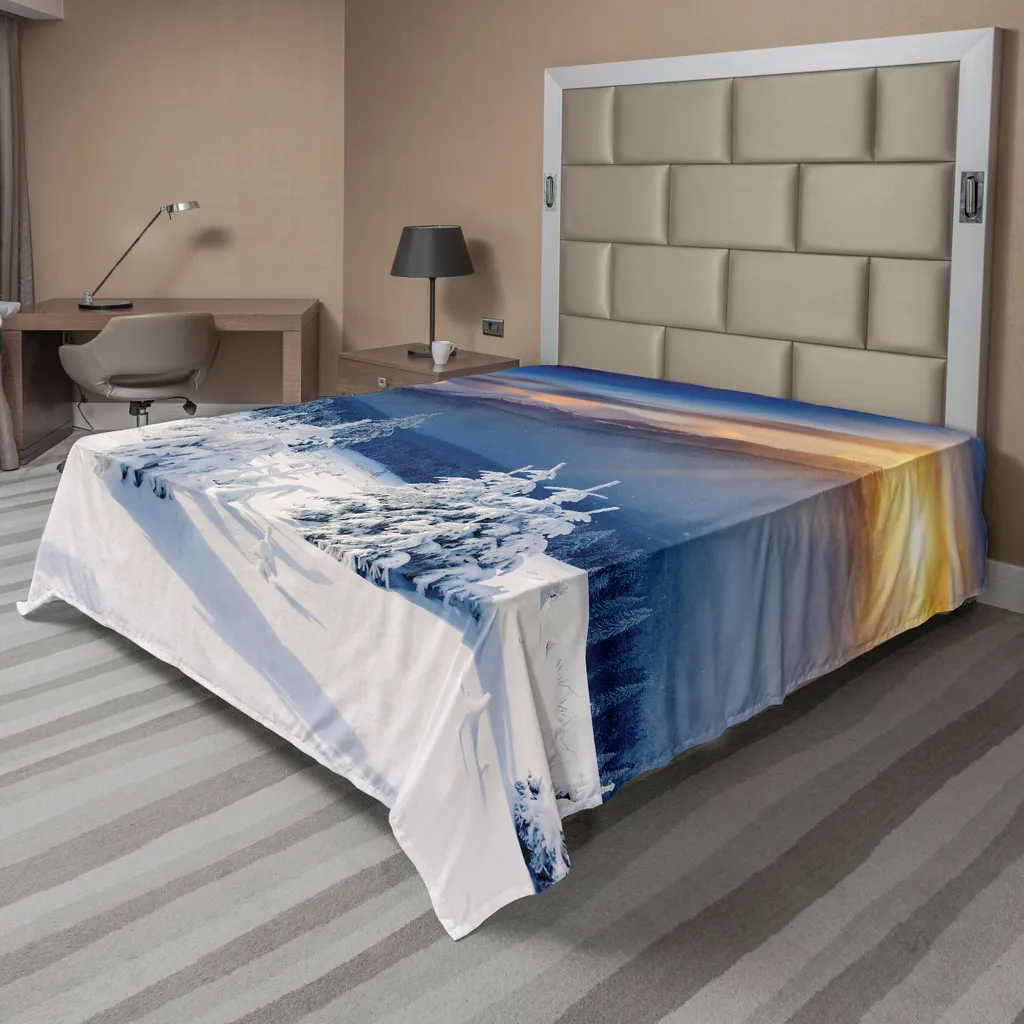 Drap Plat Doux Montagne Fantastique - 266 x 260 cm - Motif Alpin Blanc