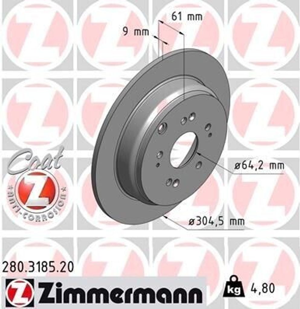 ZIMMERMANN 280.3185.20 - Bremsscheibe für CR-V II (RD), CR-V V (RT, RW)